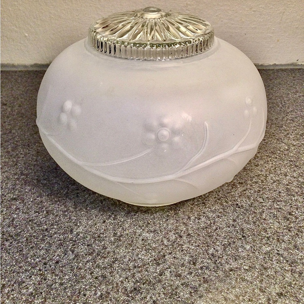 Vintage Frosted Vines & Berries Art Deco Ceiling Light Shade Globe 3-1/8” Fitter